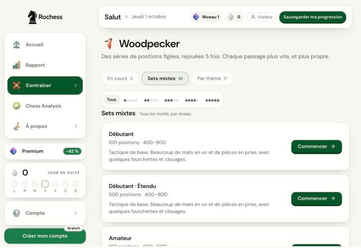 Le catalogue des sets Woodpecker de Rochess, avec les onglets sets mixtes et sets par thème